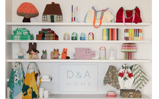 Shelves with various homeware and decorative items stocked by D&A Home